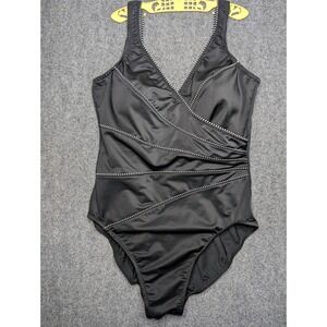 Miraclesuit Women's Black Ruched One Piece Front Twist Swim Suit SZ 14 Beach